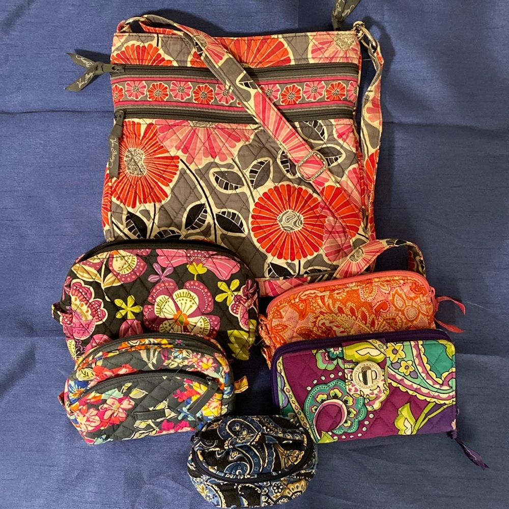 Vera Bradley Crossbody, 2 makeup bags, wallet, wristlet jewelry bag